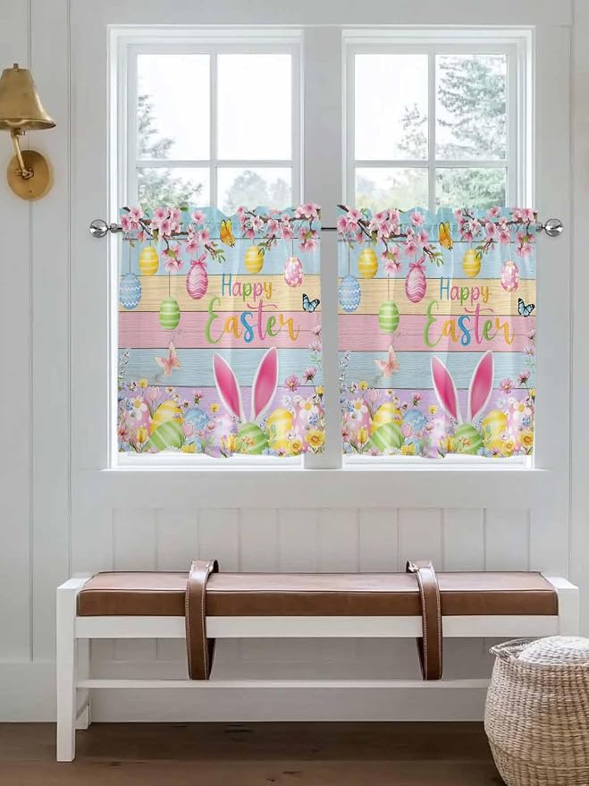 Colorful Easter Half Window Curtain 36 Inches Long, Spring Watercolor Bunny Egg - Image 4
