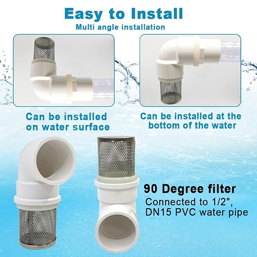 DN15 inch stainless steel filter cover connected to 90 degree elbow 1/2" PVC - Image 5