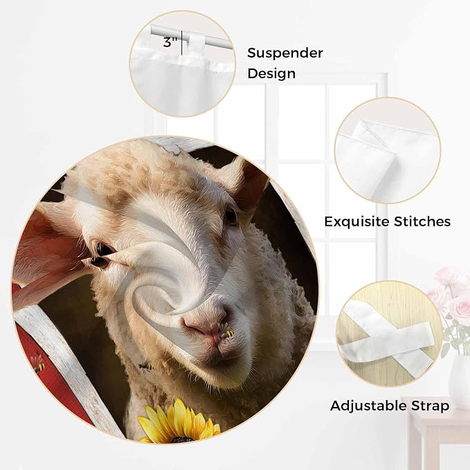 Sheep Sunflower Kitchen Curtains 24 Inch Length, Small Window Curtains Tab Top - Image 6