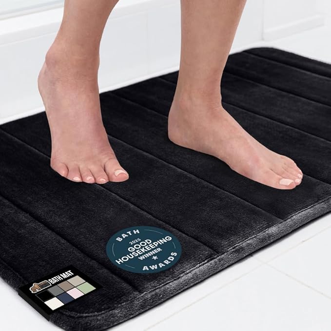 GORILLA GRIP Memory Foam Bath Mat, Soft Absorbent US Designed Bathroom Rug, Gripping Dots Machine Washable Bathmat, Cushioned Floor Mats, Shower Sink Rugs Room Décor Accessories, 60x24 Black