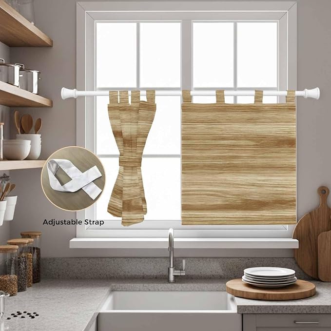 Light Brown Wood Grain Kitchen Curtains 24 Inch Length, Small Window Curtains - Image 5
