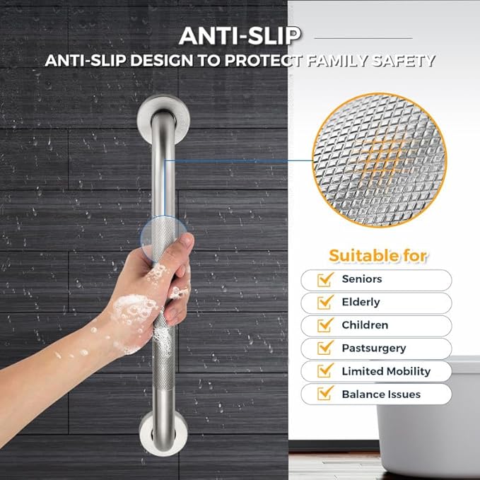 Grab Bars for Shower, 2 Pack 18-Inch Anti Slip Shower Handles for Elderly, Safety Shower Grab Bar, Stainless Steel Handicap Grab Bars for Bathroom,Toilet (Brushed Nickel, 1" Diameter)