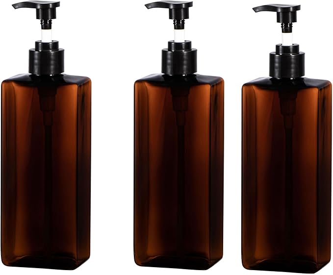 Shower Pump Bottles, Yebeauty 3pcs 17oz 500ml Empty Refillable Shampoo and Conditioner Dispenser Lotion Soap Dispenser Liquid Container Plastic Soap Dispenser for Body Wash, Amber