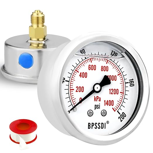0-200 Psi Glycerin Liquid Filled Low Pressure Gauge, 2.5" Dial Size, 1/4" G by BPSSDI