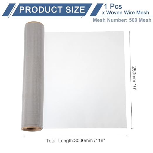 uxcell 500 Mesh 118" x 10" Woven Wire Mesh, 316 Stainless Steel Air Vent Filter - Image 2