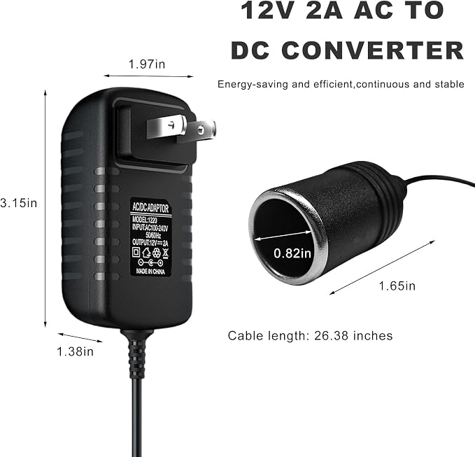 2A 24W AC to DC Converter, 220V to 12V Car Cigarette Lighter to Wall Outlet - Image 2