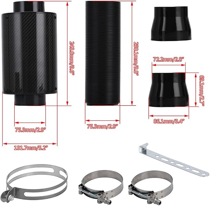 PTNHZ Universal 3" Racing Carbon Fiber Cold Feed Induction Kit Air Intake Kit - Image 4