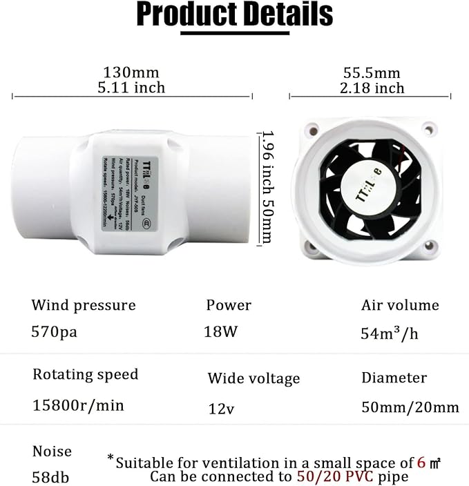 18W 12V Duct Extractor Fan 2” 50mm - Image 3