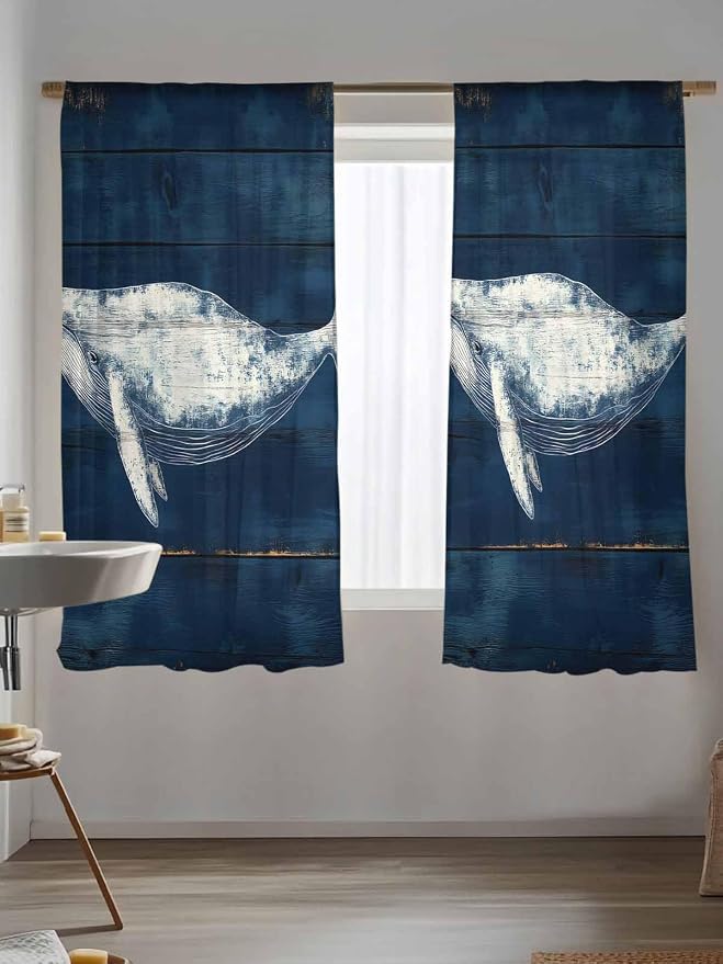 Sheer Curtains 63 Inch Length, Summer Whale Semi Sheer Curtains Light Filtering - Image 5