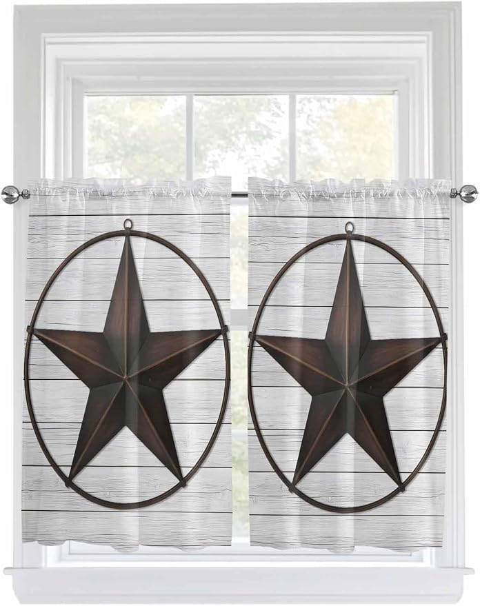 Vintage Farm Western Star Window Valance Curtains, 2 Panel - Image 9