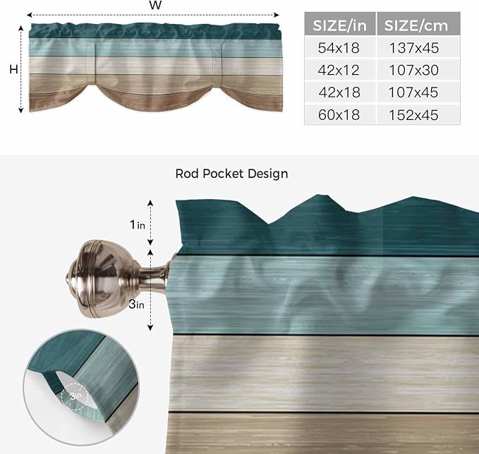 Teal Brown Tie Up Valance Curtains - Image 6