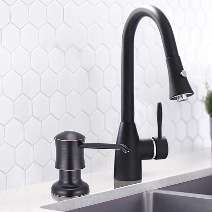 SAMODRA Sink Soap Dispenser for Kitchen Oil Rubbed Bronze Dish Lotion Dispenser 12 OZ Bottle Built in Design Refill from The Top