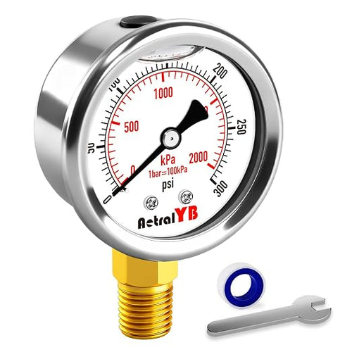 0-300 PSI Heavy-Duty Pressure Gauge, Glycerin-Filled, Stainless Steel, 1/4" NPT by Unknown