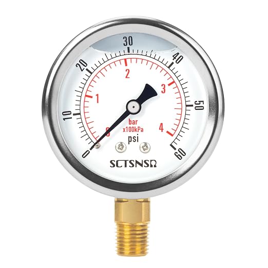 2-1/2" Dial Size, 0-60 Psi Low Pressure Gauge, Glycerin Liquid Filled, 1/4" NPT by SCTSNSR