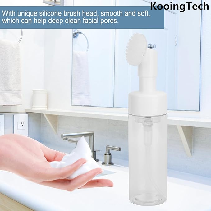 150ML Foam Pump Bottle with Brush, Lotion Dispensing Bottle, Plastic Facial Cleansing Foam Bottle, Portable Facial Cleanser Dispenser(150ML)