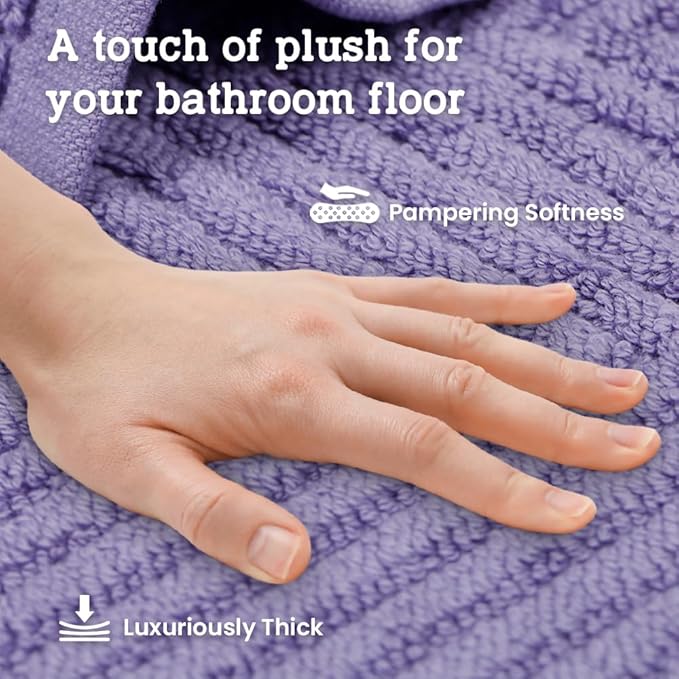 Casa Lino 100% Cotton Bath Mat Set of 2 (NOT A Rug) - 34" x 22" Bathroom Floor Towels - Machine Washable, Soft, Highly Absorbent & Quick Dry Bath Floor Towel (Lavender)
