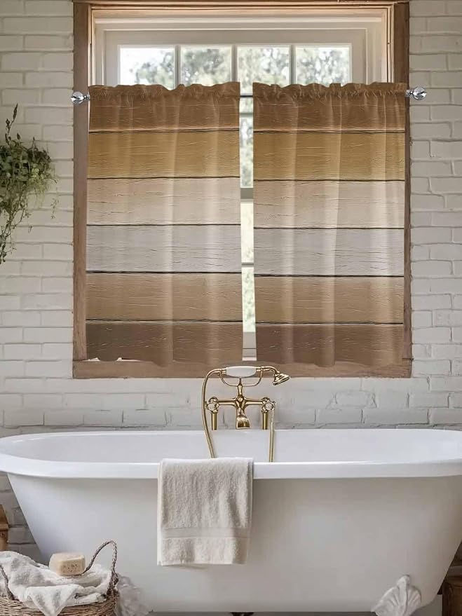 Vintage Brown Gradient Wood Grain Window Valance Curtains, Farmhouse Wood Barn - Image 6