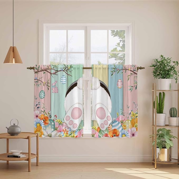 Easter Kitchen Curtains 54 Inch Long 2 Panel Set, Rod Pocket Window Curtains - Image 3