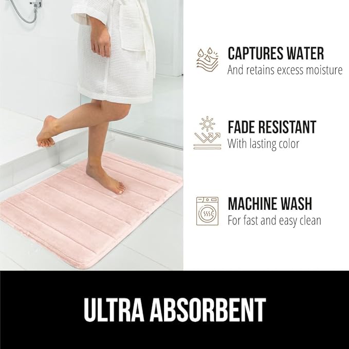 GORILLA GRIP Memory Foam Bath Mat, Soft Absorbent US Designed Bathroom Rug, Gripping Dots Machine Washable Bathmat, Cushioned Floor Mats, Shower Sink Rugs Room Décor Accessories, 30x20 Pink