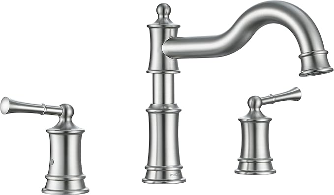 Roman Bathtub Faucet Deck Mount Tub Faucet for Bathroom Widespread Elegant Classic Spout with 3 Holes 2 Handle Valve Cartridge Included, Brush Nickel