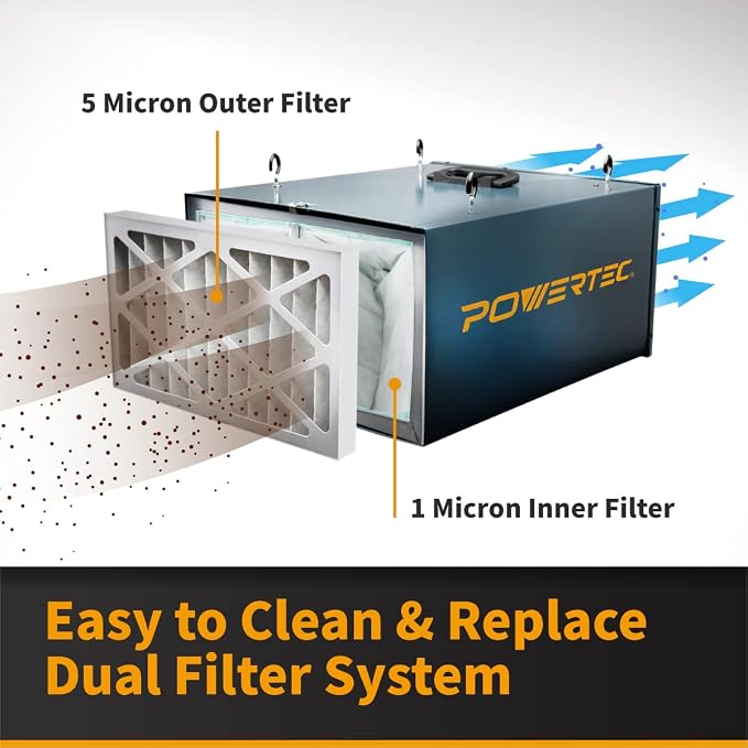 POWERTEC 3-Speed Remote Controlled Air Filtration System Woodworking, Hanging - Image 3
