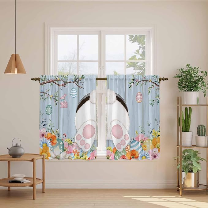 Easter Kitchen Tier Curtains 45 Inch Long 2 Panel Set, Rod Pocket Short Window - Image 3