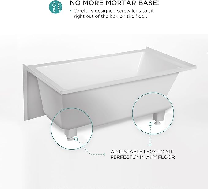 Fine Fixtures Acrylic, Fiberglass Alcove Soaking Bathtub with Integral Apron Front in Glossy White - Left Hand Drain, 72" x 32"