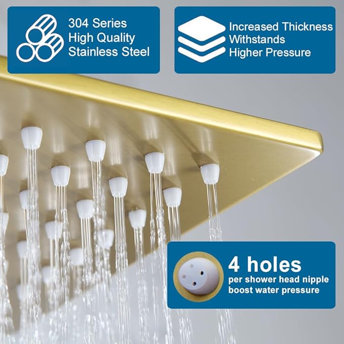 POP SANITARYWARE Shower Tub Faucet Set Brushed Gold Bathroom Rain Shower System with Tub Spout Wall Mounted Rainfall 10 Inch Thickened Shower Head and Handle Set Include Shower Valve and Trim Kit