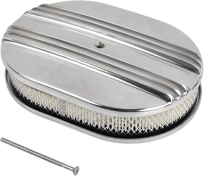 12" Air Cleaner Kit Polished Aluminum Oval Half Finned Compatible by TBAPFS