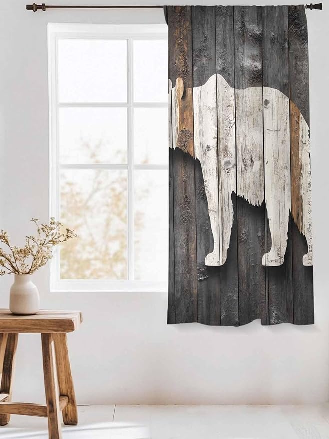 Sheer Curtains 72 Inches Long, Vintage White Brown Bear Semi Sheer Curtains - Image 3