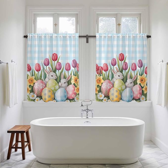 Easter Kitchen Curtains 54 Inch Long 2 Panel Set, Rod Pocket Window Curtains - Image 5
