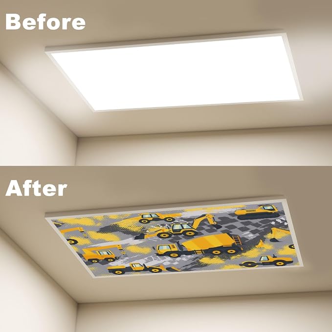 6 Pcs Fluorescent Light Covers for Ceiling Lights Yellow Construction Vehicles - Image 4