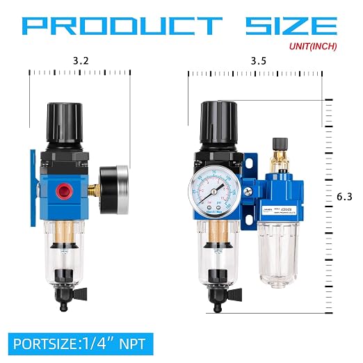 NANPU 1/4" NPT Compressed Air Filter Regulator Lubricator Combo, Water/Oil Trap - Image 4