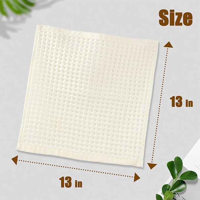 Cleanbear Wash Cloths 12 Pack, Cream Washcloths Set, 100% Cotton Waffle Weave – Fluffy, Absorbent, Quick-Drying Wash Cloths for Showering, Face, Body, and More
