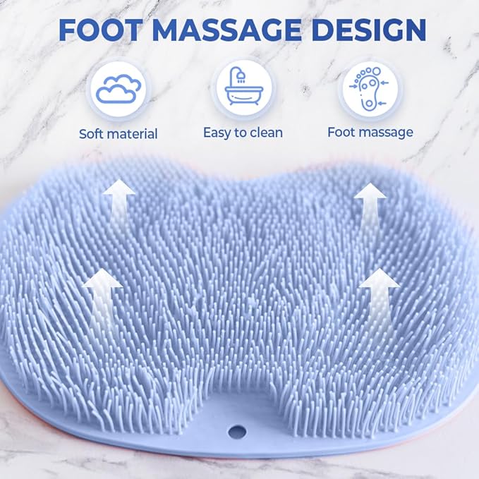 Shower Foot Scrubber Mat with Non-Slip Suction Cups, Non Slip Bathtub and Shower Mat with Suction Cups and Drain Holes, Foot Back Cleaning Pad Back Washer Exfoliating Bath Wash Pad (Khaki)