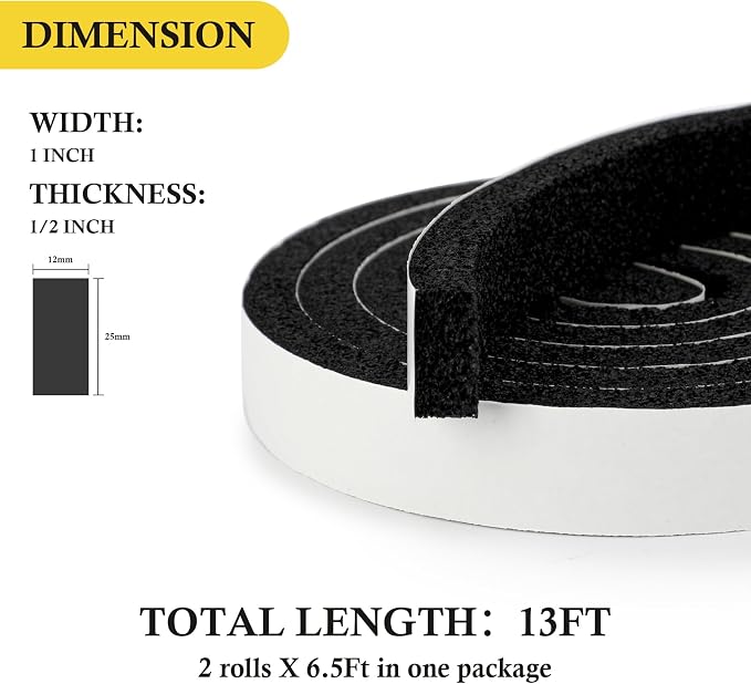 fowong Weather Stripping 1" W X 1/2" T, Open Cell Adhesive Foam Tape Maximum - Image 2