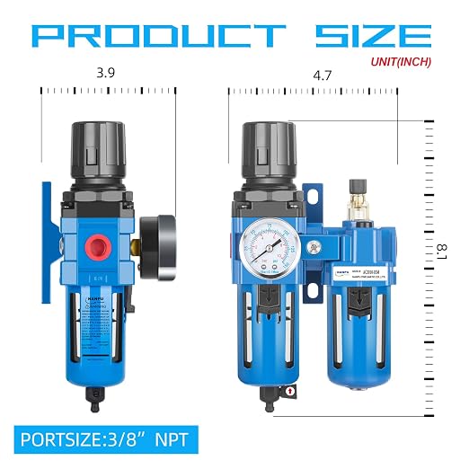 NANPU 3/8" NPT Compressed Air Filter Regulator Lubricator Combo, Water/Oil Trap - Image 5