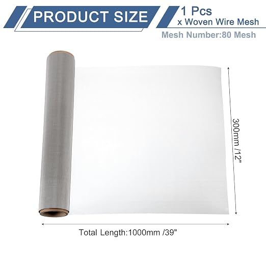 uxcell 80 Mesh 39" x 12" Woven Wire Mesh, 304 Stainless Steel Air Vent Filter - Image 2