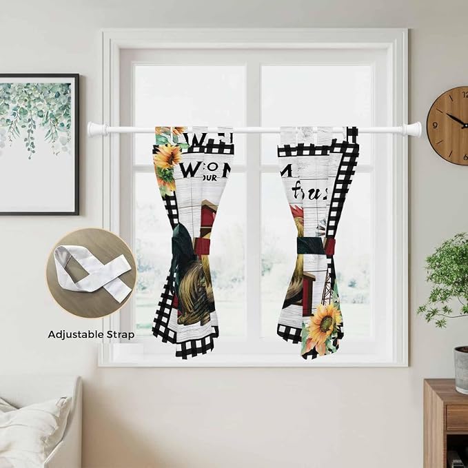 Farmhouse Rooster Bedroom Curtains 63 Inch Length, Window Curtains Tab Top - Image 5