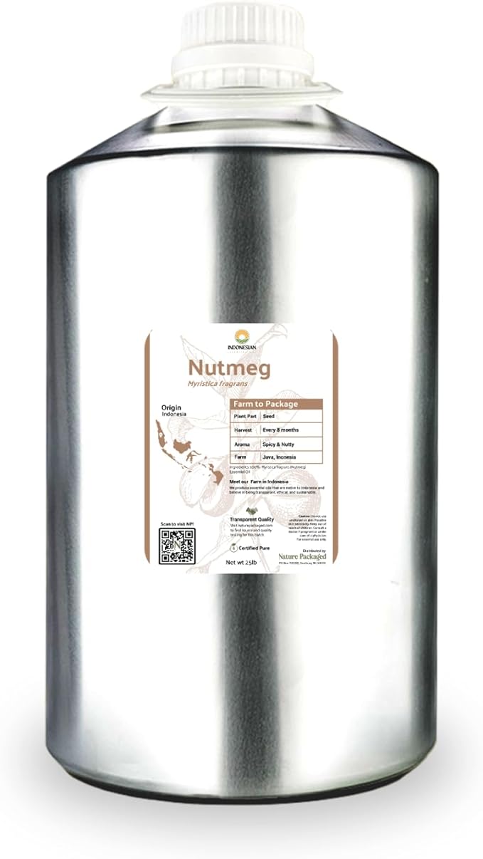 Nutmeg Essential Oil - Direct from Central Java, Indonesia - Pure Essential Oils for Diffusers, Muscle Relief and Aromatherapy | Premium Therapeutic Grade (22lbs)