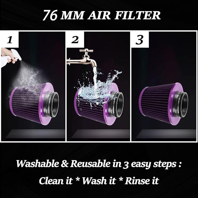 3-inch Cold Air Intake Filter 76mm, High Performance Clamp-On Engine Intake Air - Image 5