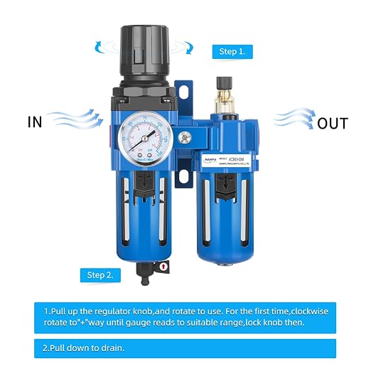 NANPU 3/8" NPT Compressed Air Filter Regulator Lubricator Combo, Water/Oil Trap - Image 4