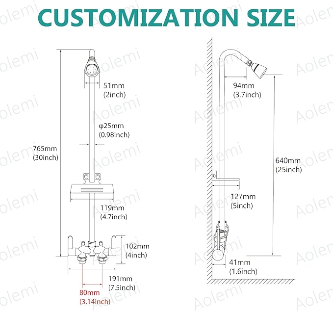Aolemi Outdoor Shower Fixtures,Outdoor Shower Kit Faucet System 3 Inch Center with Showerhead 2 Handle Exposed Shower with Brass Mix Valve Pipe Downward with Soap Dish Polish Chrome