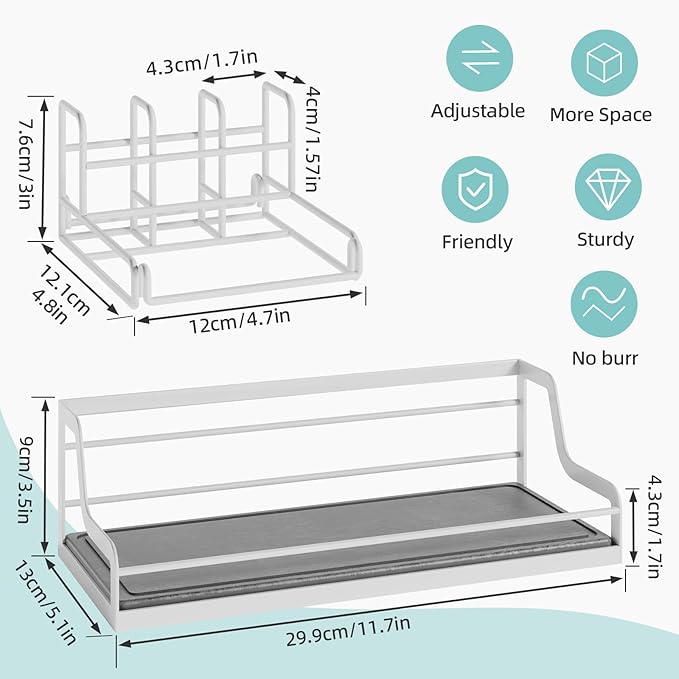 Toothbrush Holders, Bathroom Organizers and Storage with Instant Drying Stone, 6 Slots Bathroom Accessories with Adjustable Toothpaste Holders, Bathroom Counter Organizer, White