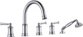 Roman Tub Faucet with Hand Shower, Antique Tub Shower Faucet Set with Valve for 5 Hole, Deck Mount 3 Handle Bathtub Filler High Flow, Polished Chrome(B2309-CP)