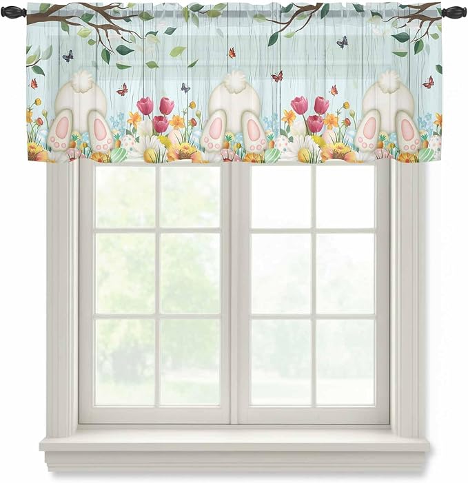 Easter Sheer Valances for Windows 60"x18", Light Filtering Kitchen Curtains by Unknown