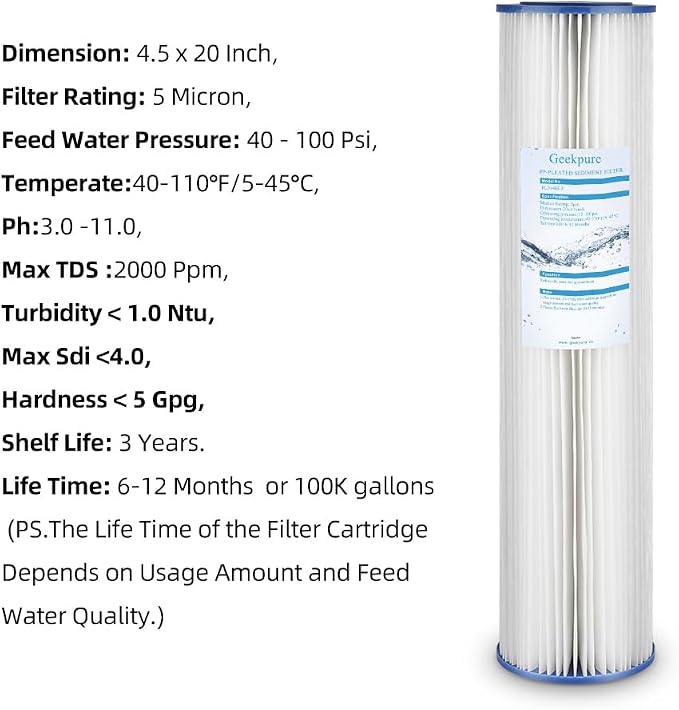 Geekpure Whole House Pleated PP Polypropylene Sediment Replacement Filters - Image 4
