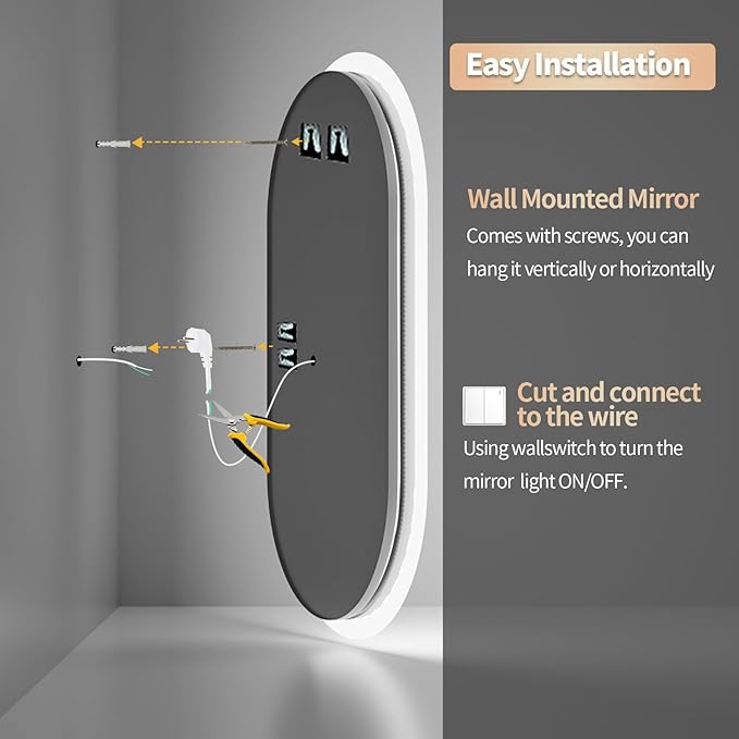 LUVODI Lighted LED Bathroom Mirror: 40x20IN Oval Anti-Fog Dimmable Wall Mounted - Image 6