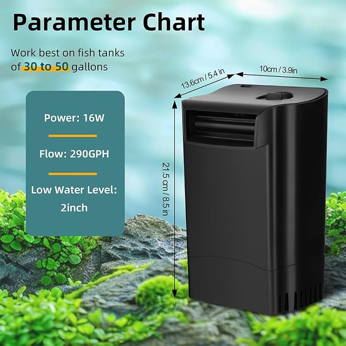 Turtle Tank Filter Internal Power Aquarium Filter Low Water Level Biofiltration - Image 2