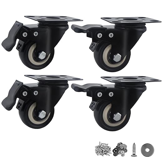 2 Inch Caster Wheels, with Brake, No Noise Locking Polyurethane Wheels by Htudcoue